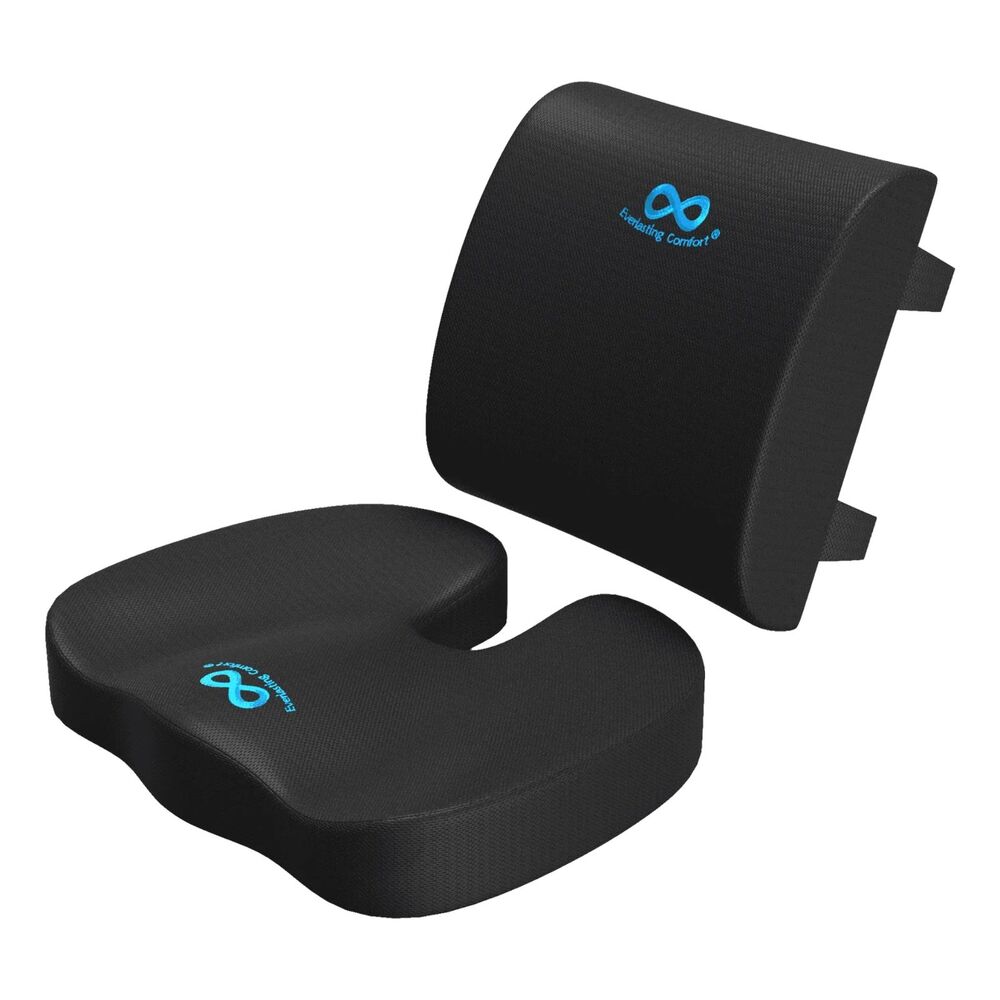 Everlasting Comfort Memory Foam Seat & Lumbar Back Cushion Set Black
